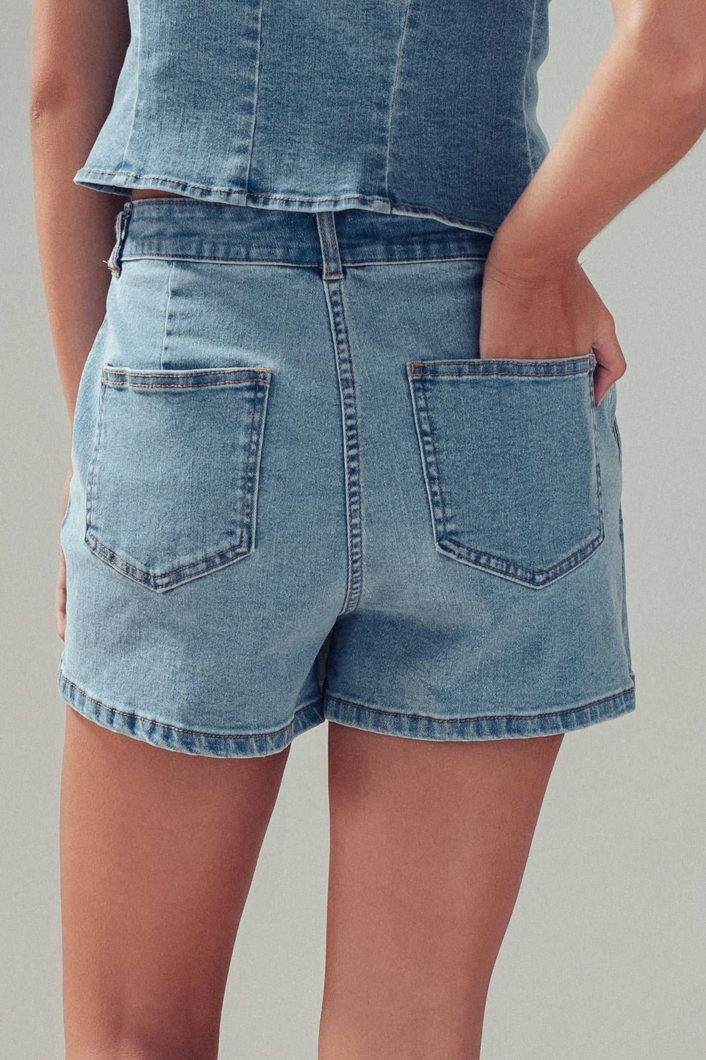 Gold Button Front Denim Skort