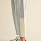 Color and Fabric Combination Barrel Denim Pants