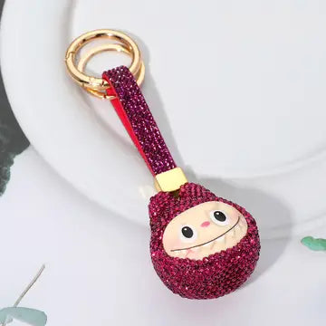 Bling Studded Labubu Monster Face Keychain Bag Charm