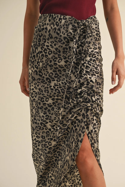 Leopard Printed Ruching Skirt