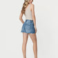 High Rise Raw Hem Boyfriend Shorts
