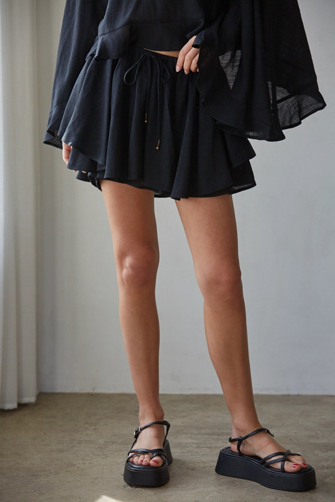 Woven Rayon Nylon Layered Skort