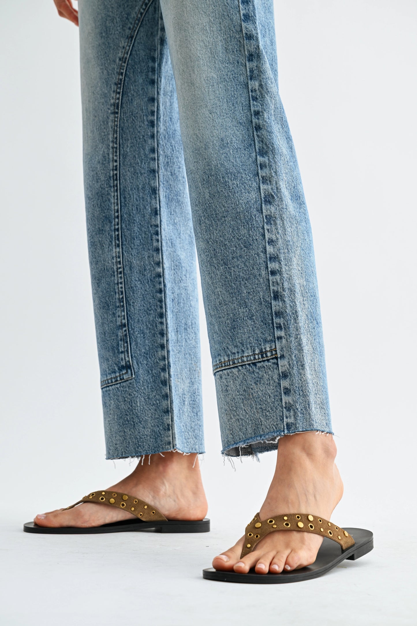 Studded High-Waist Straight-Leg Jeans