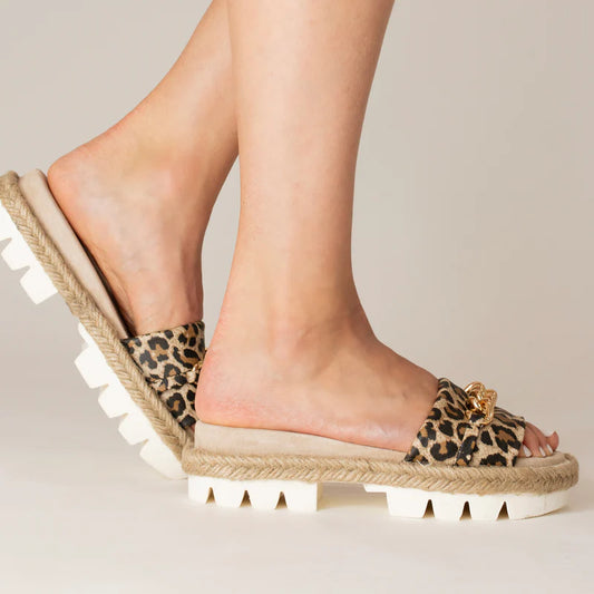 Cynthia Richard Bardot Leopard Print Leather Sandal