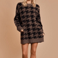 Oversized Houndstooth Print Sweater Dress