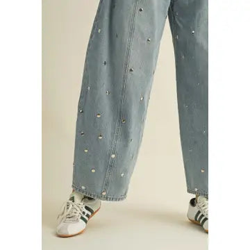 Studded Barrel Denim Pants