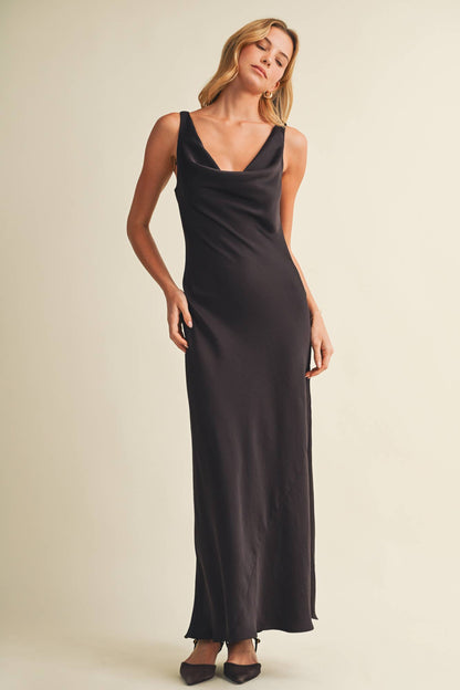 Cowl Neck Bias Cut Maxi Dress