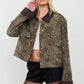 Washed Leopard Jacket with Corduroy Collar