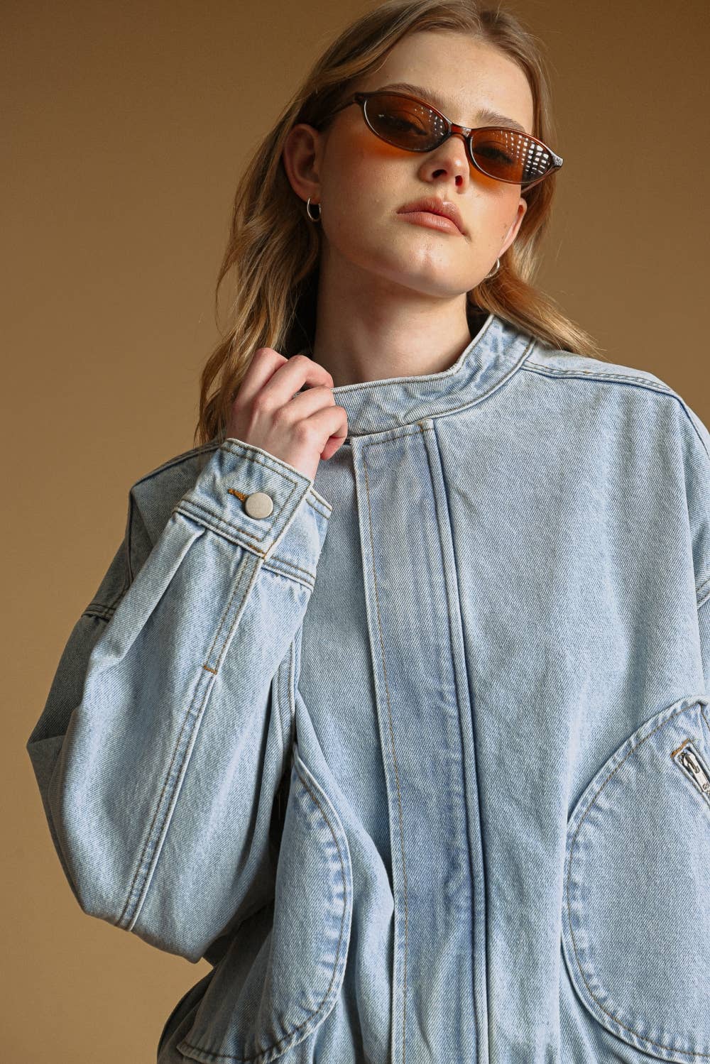 Washed Denim Bomber Style Jacket