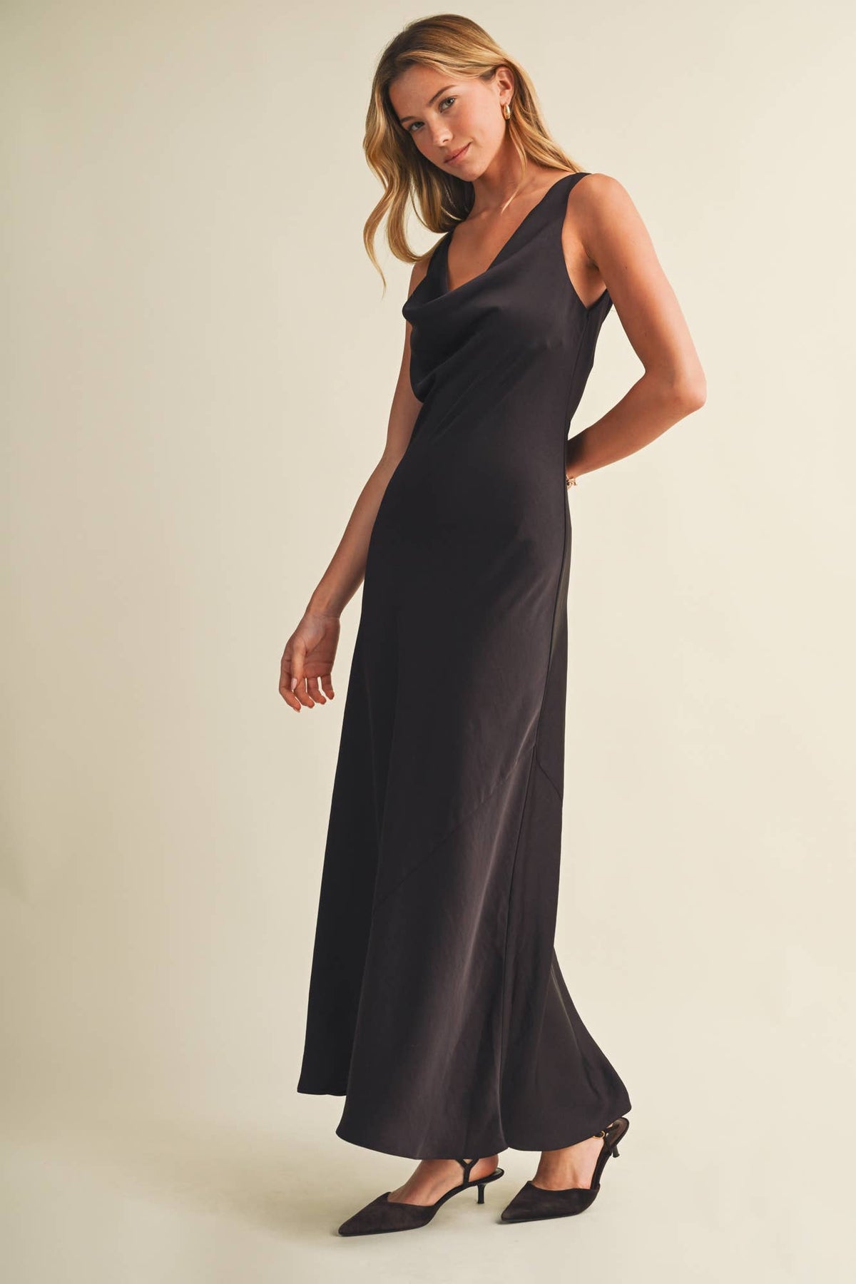 Cowl Neck Bias Cut Maxi Dress