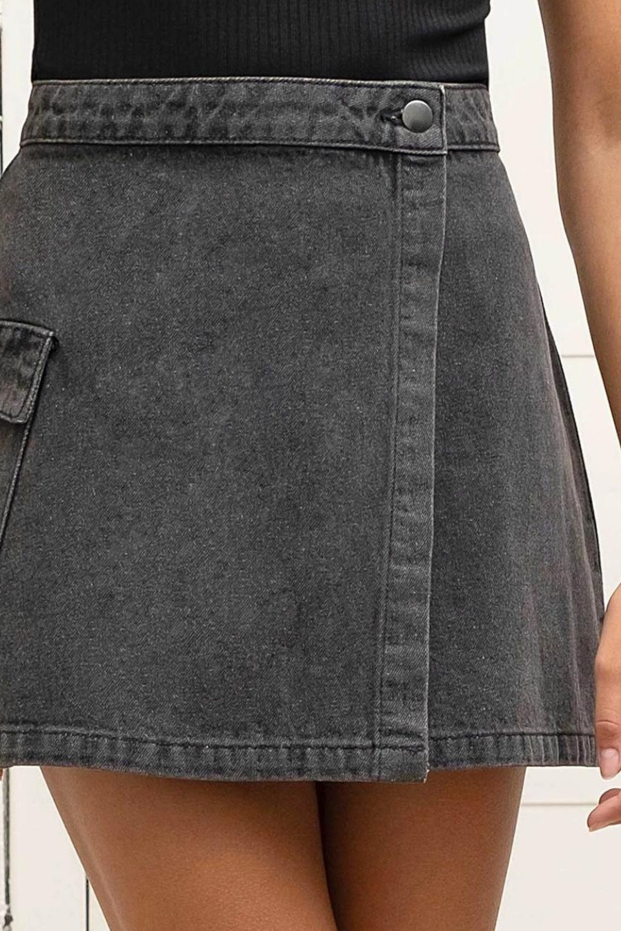 Pepper Wrap Denim Mini Cargo Skirt