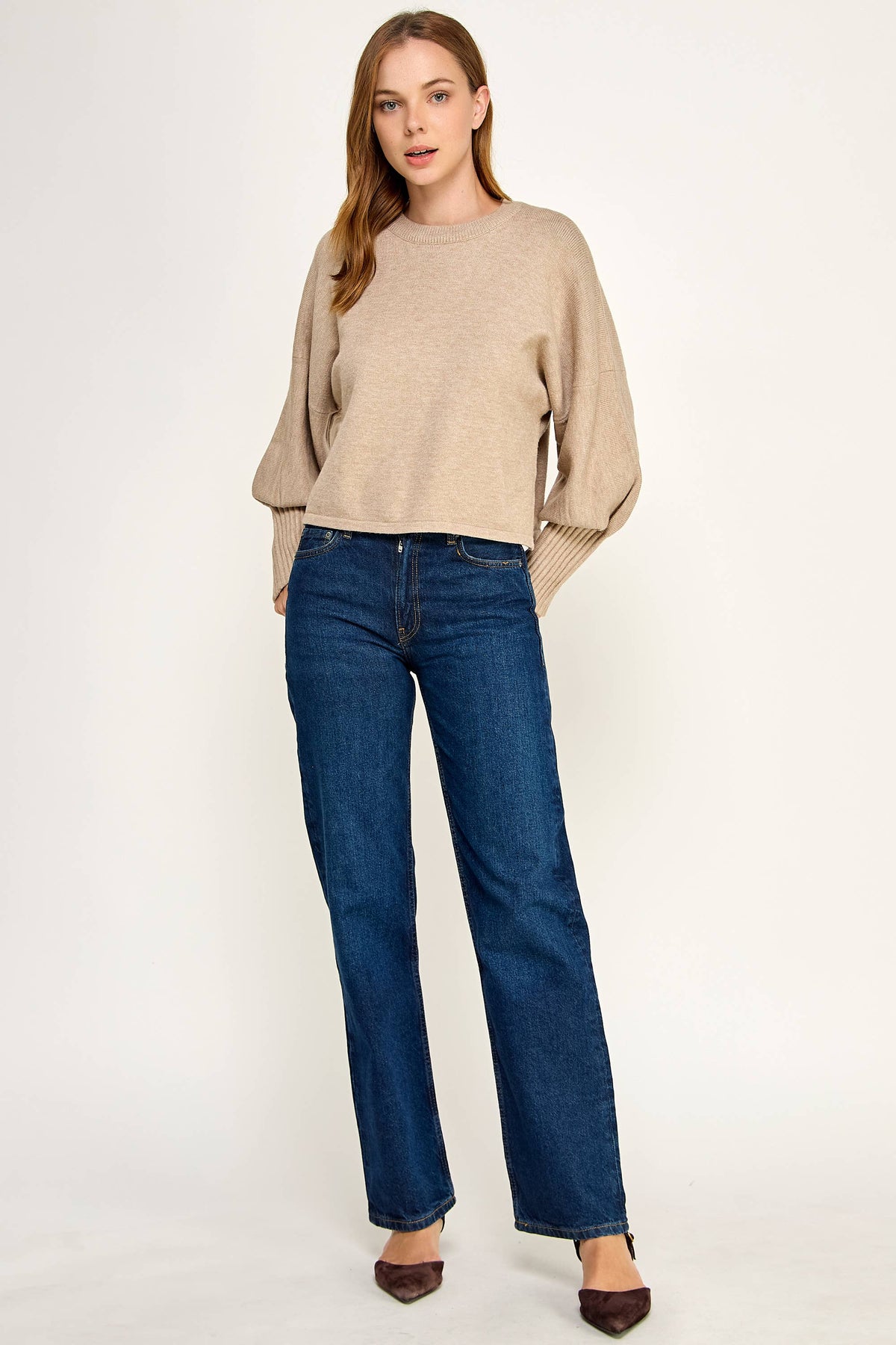 Knitted Sweater with Cuffed Sleeves