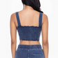 back detail view of cropped denim bra top