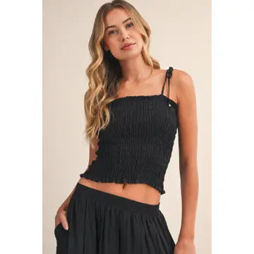Smocking Top Crinkled Maxi Skirt Set