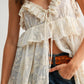 Sheer Floral Lace Ruffle Cover Up Top