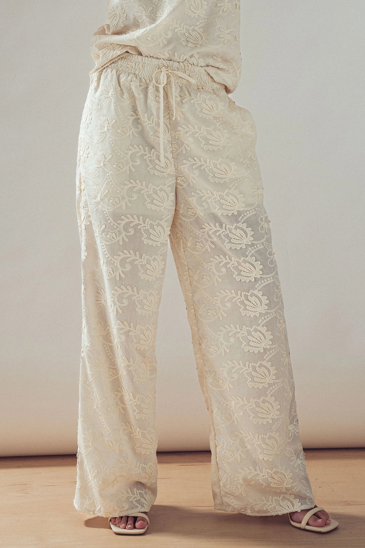 Floral Embroidered Cotton Top and Pant Set