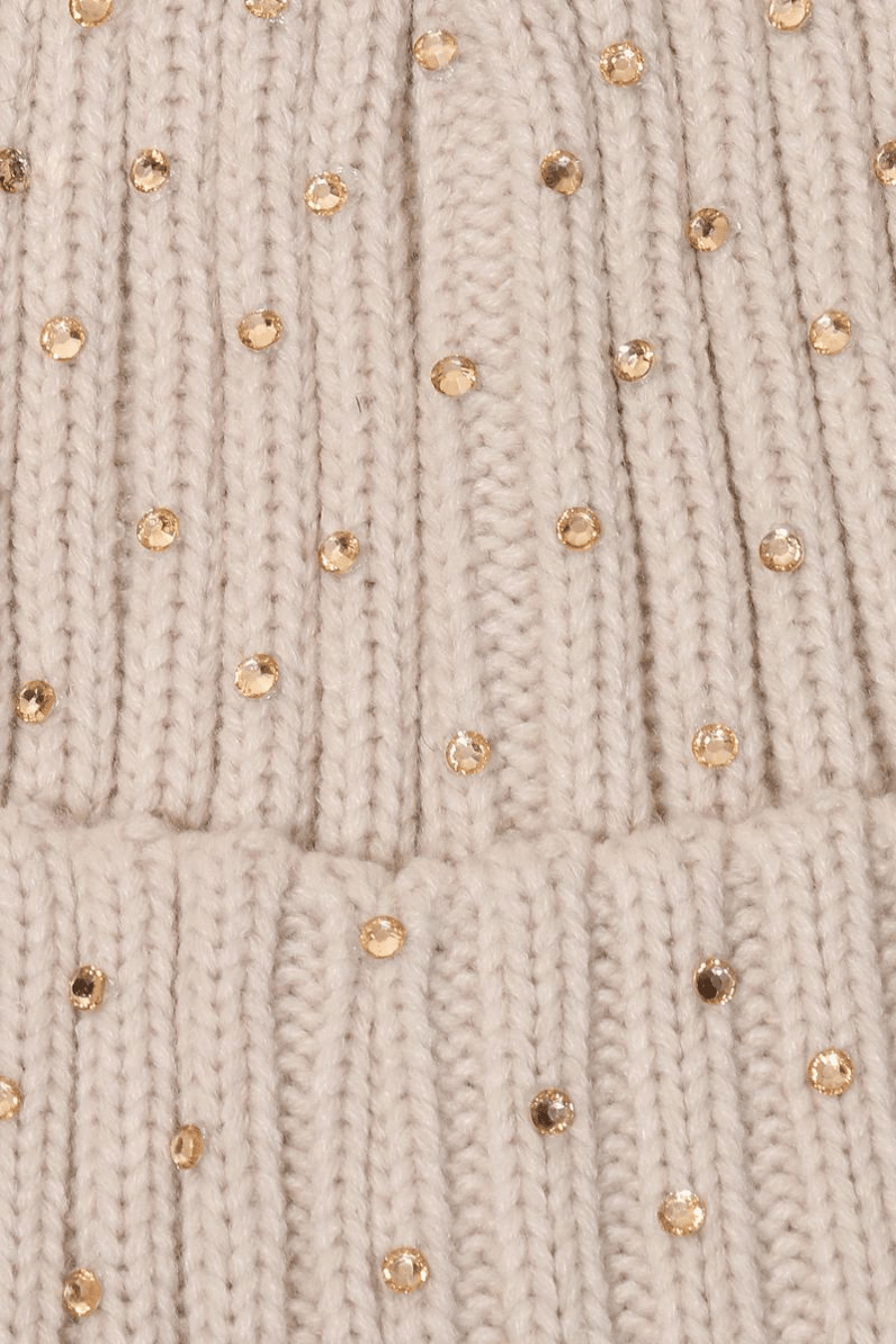 Crochet Knit Rhinestone Studded Pom Beanie