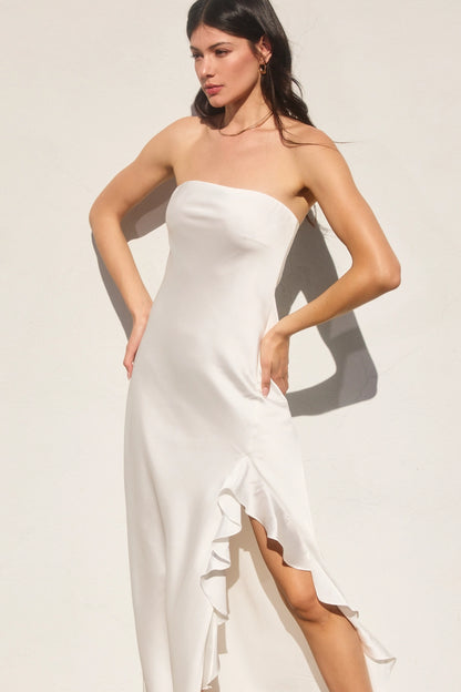 Going Out Strapless Ruffled Slit Maxi Dress
