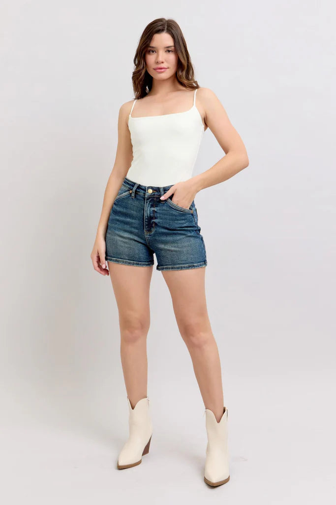Dark Wash Denim Shield Pocket Shorts
