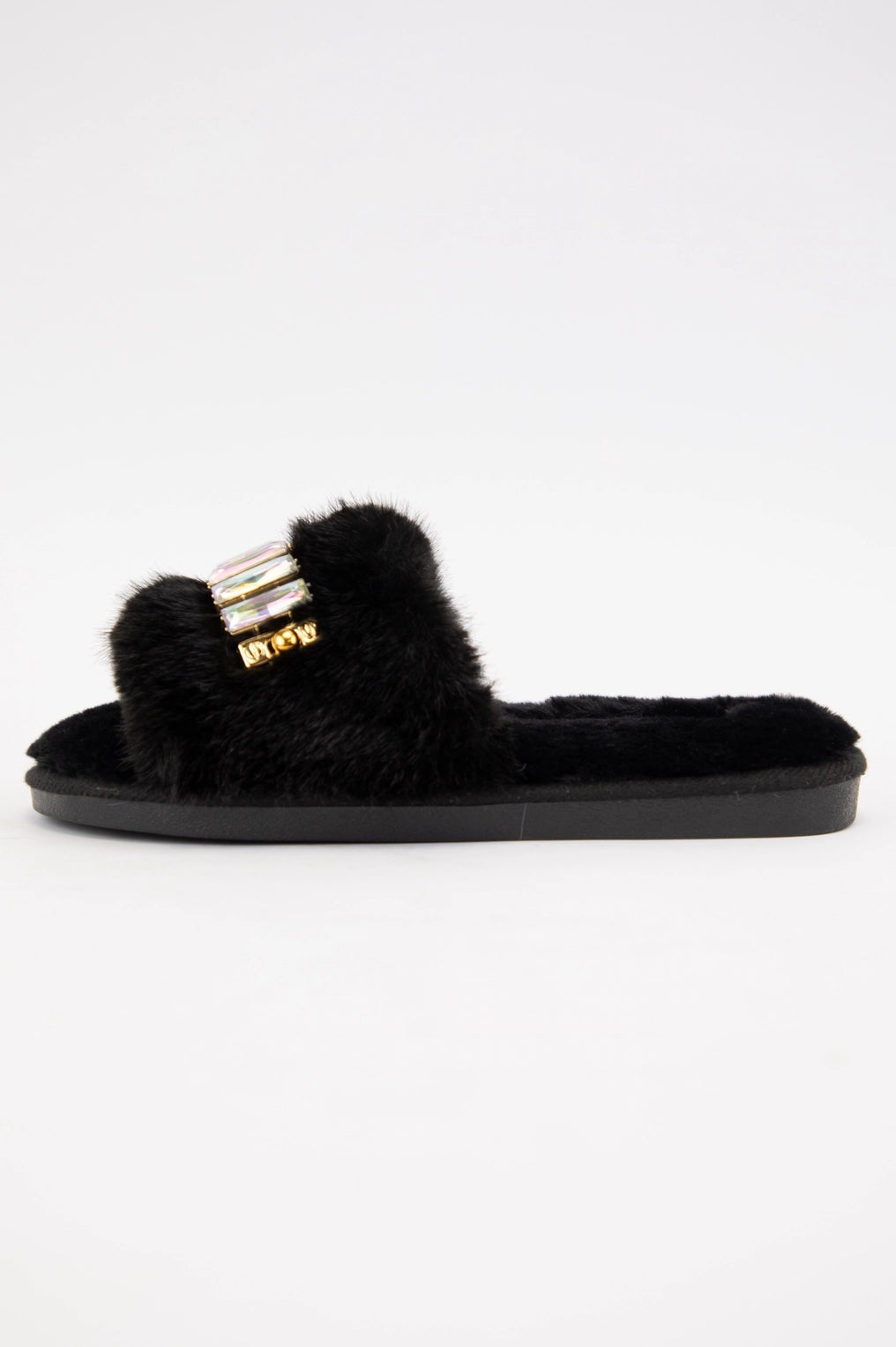 Bedazzled Rhinestone Decor Furry Slippers