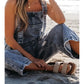 Distressed Pocketed Wide Leg Capri Denim Overall