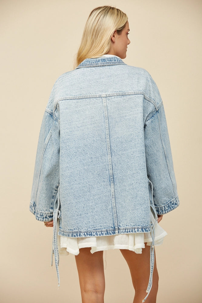 Boho Side Tie Detail Oversized Denim Jacket