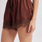 Scallop Lace Trim Satin Shorts