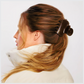 girls hair pulled back into ponytail with cocoa claw clip