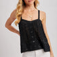 Button Down Pointelle Open Knit Crochet Top