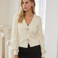 Ribbon Trim Puff Sleeve Knit Cardigan