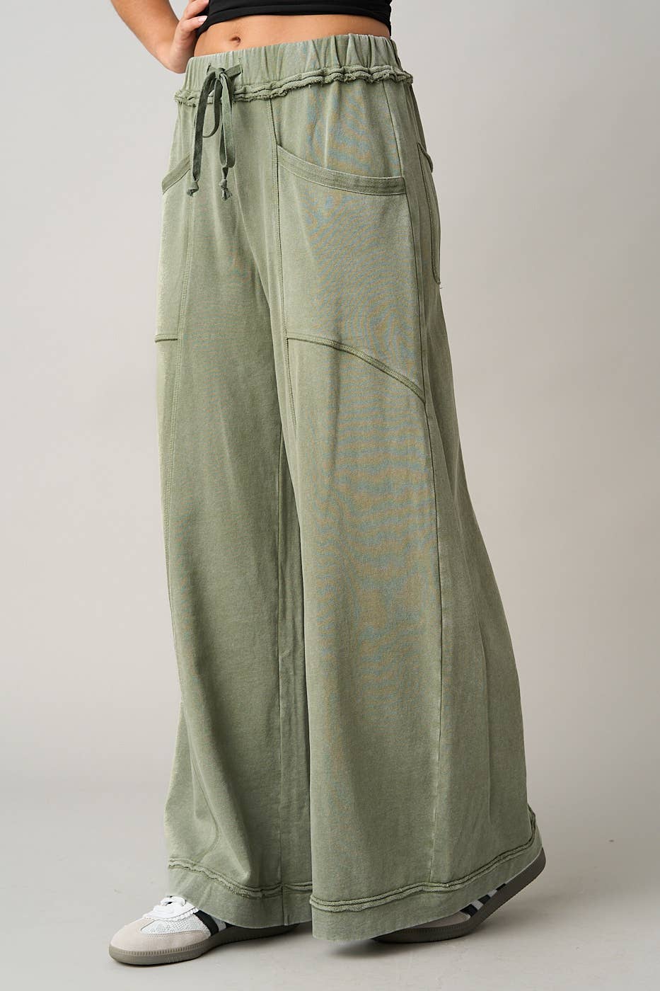 Mineral Wash Curved Seam Wide Leg Pants