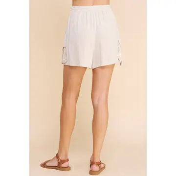 High Waist Shorts with Cargo Buckle Pockets