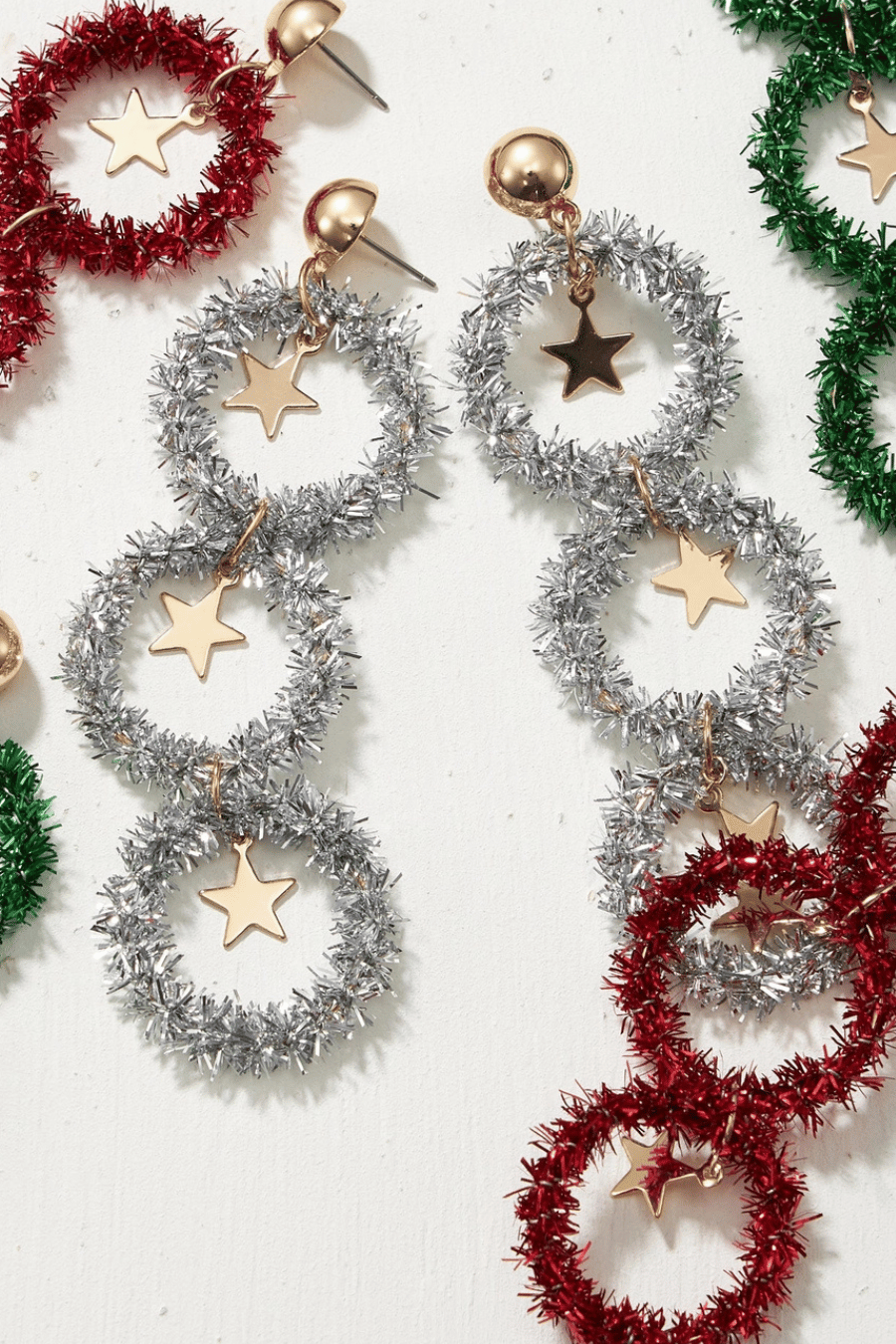 Holiday Tinsel Round Drop Earrings