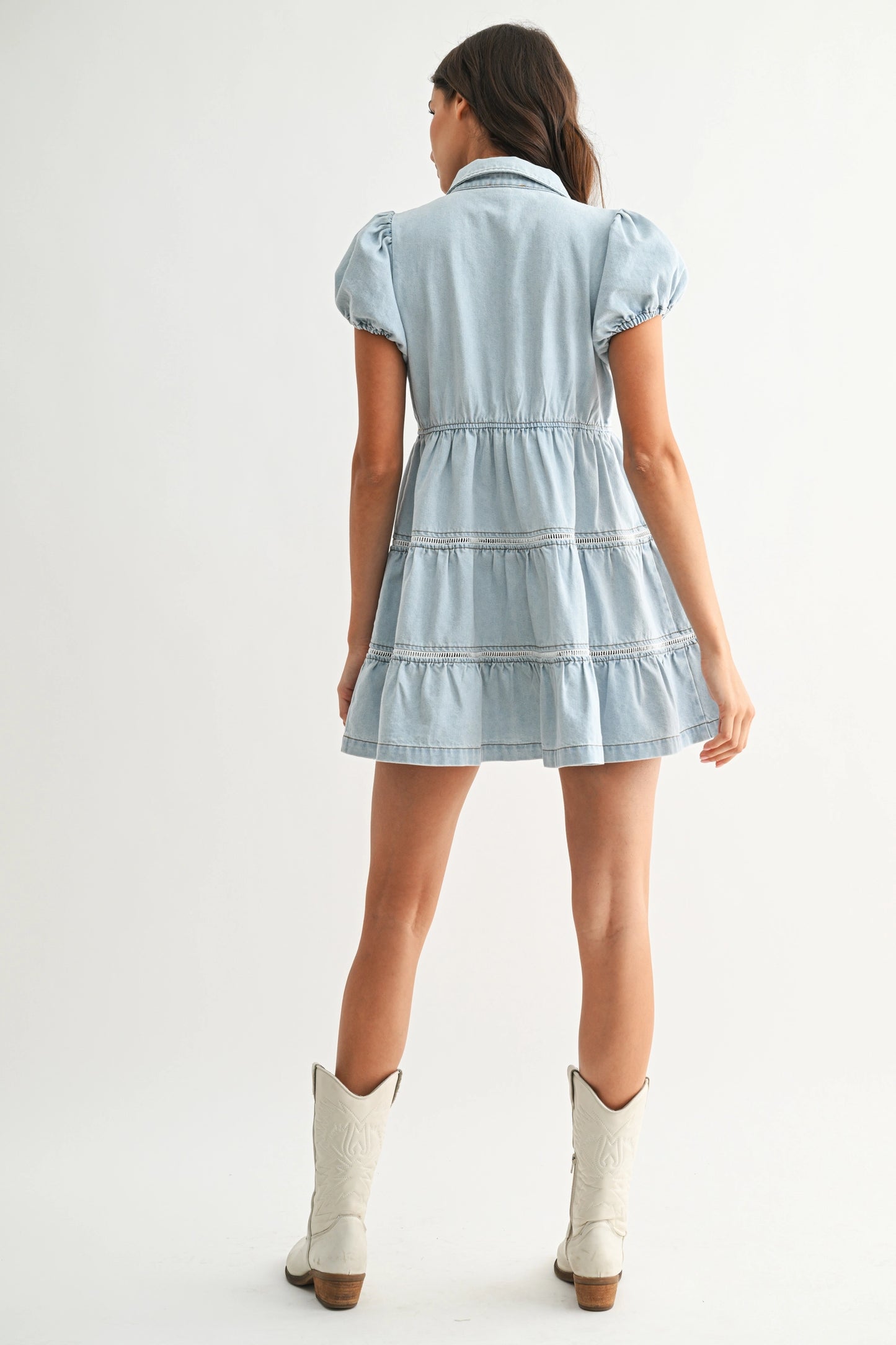 Puff Sleeve Denim Mini Dress
