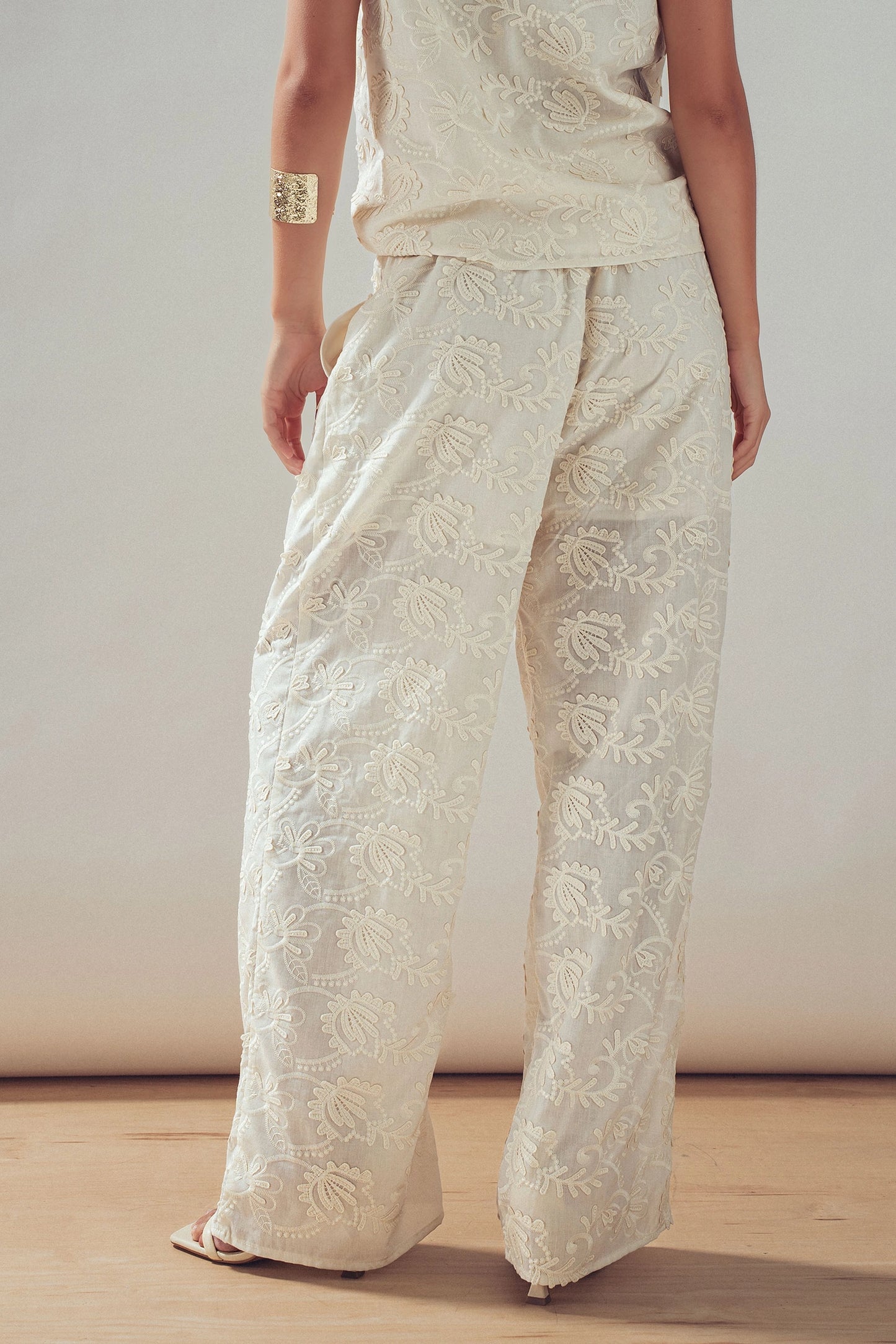 Floral Embroidered Cotton Top and Pant Set