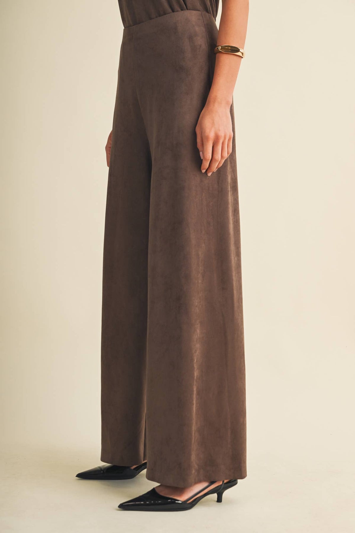Wide-Leg Sueded Knit Trousers