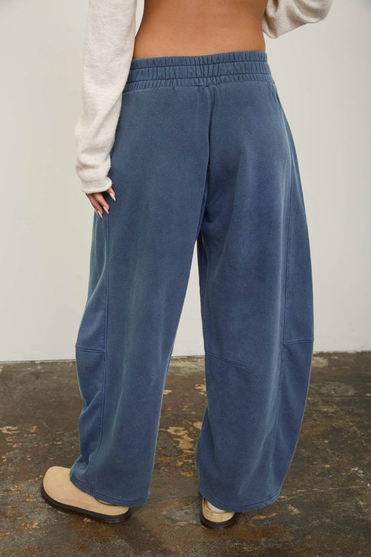 Smoked Waist Drawstring Barrel Leg Sweatpants