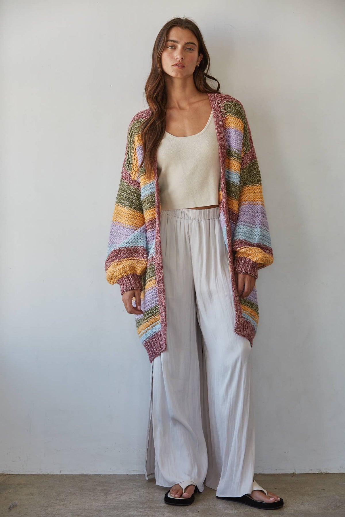 Knit Sweater Striped Long Sleeve Cardigan