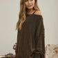Tiered Sleeve Boat Neck Exposed Seam Knit Top