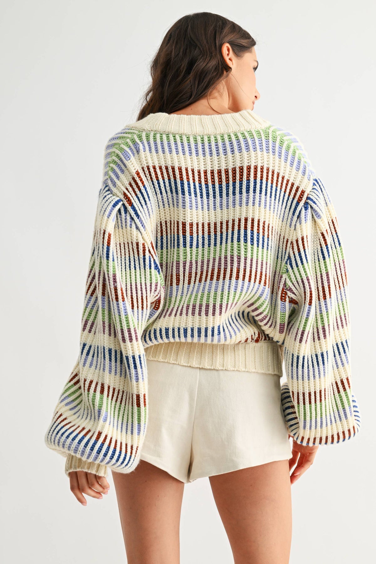 Multicolor Striped Chunky Knit Cardigan