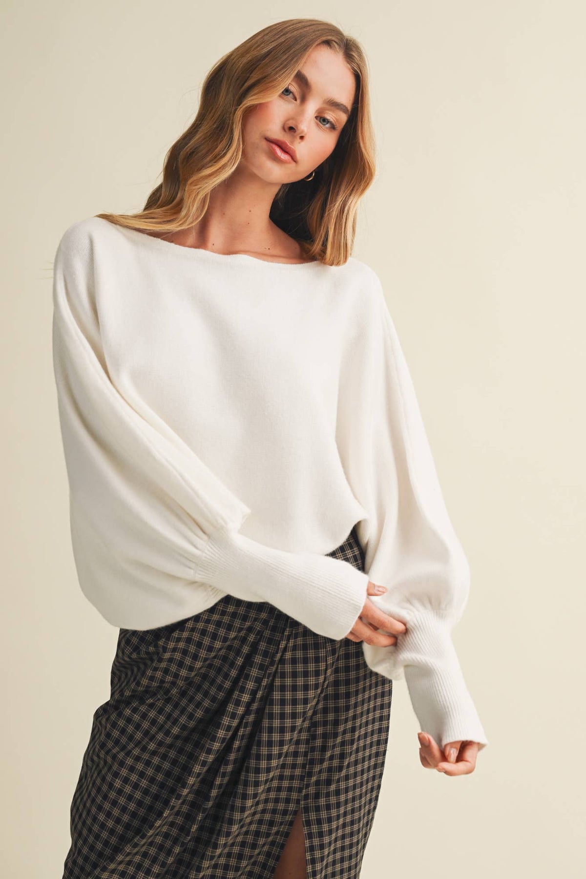 Bateau Neck Dolman Sleeve Pullover
