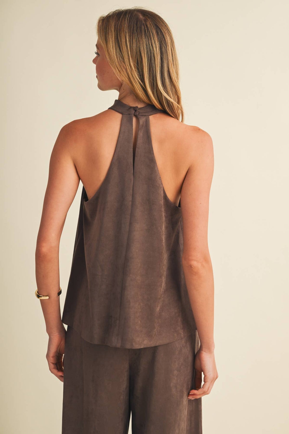 Mocha Suede Cowl Neck Top