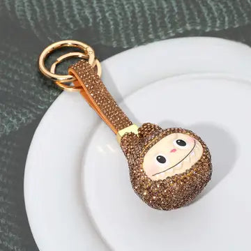 Bling Studded Labubu Monster Face Keychain Bag Charm