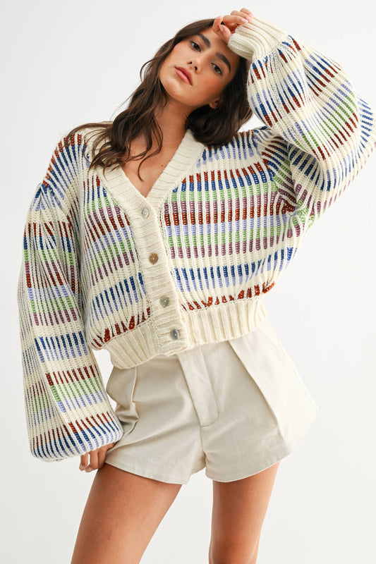 Multicolor Striped Chunky Knit Cardigan