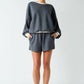 Cotton Fleece Contrast Crewneck Set