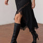 Lace Hem Twill Satin Lace Skirt