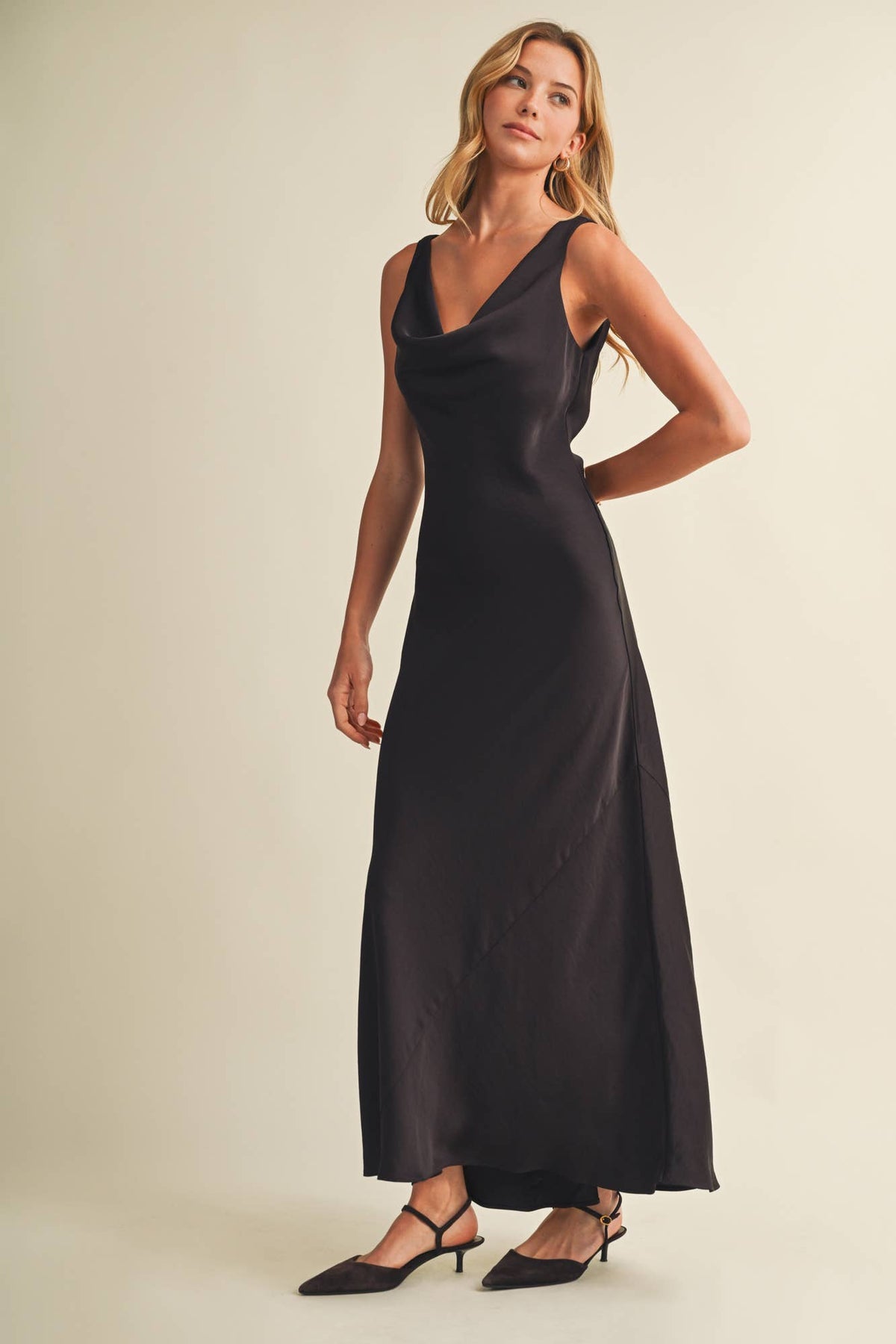 Cowl Neck Bias Cut Maxi Dress