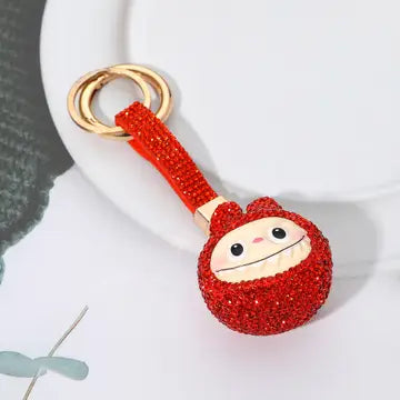 Bling Studded Labubu Monster Face Keychain Bag Charm