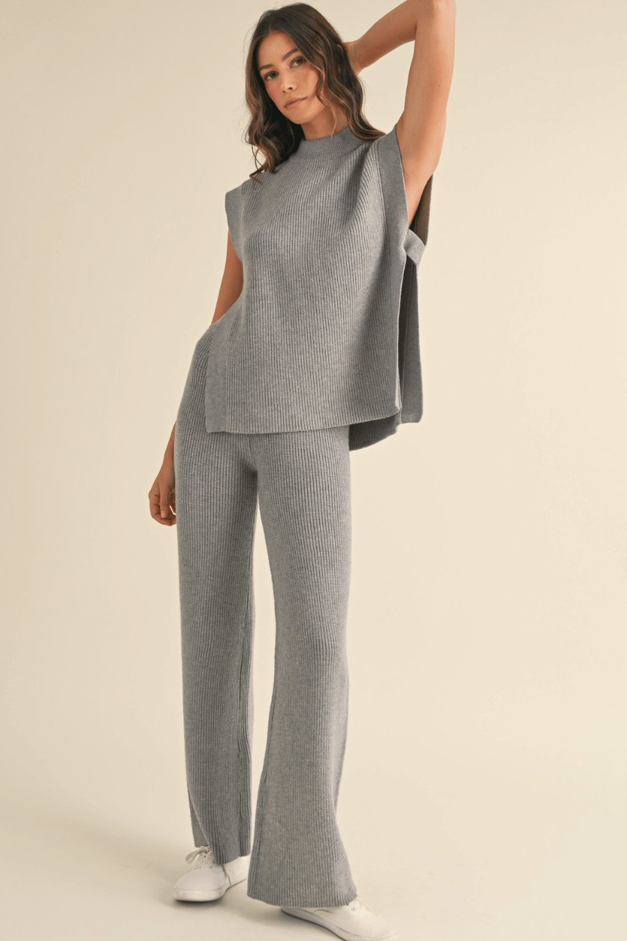 Open Side Knit Sweater Vest and Pants Set