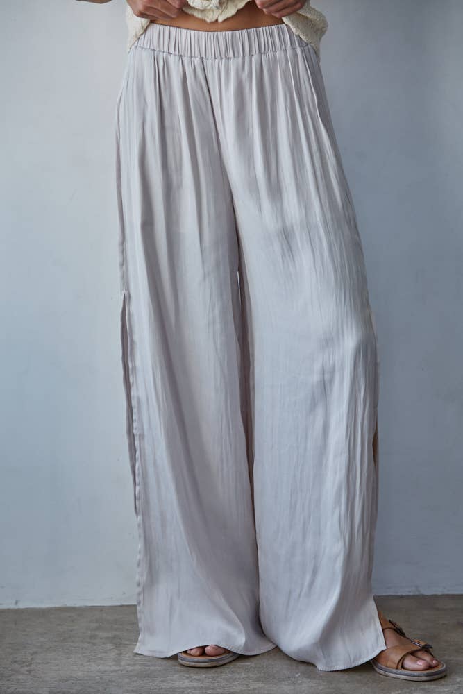Woven Satin Wide Leg Pants
